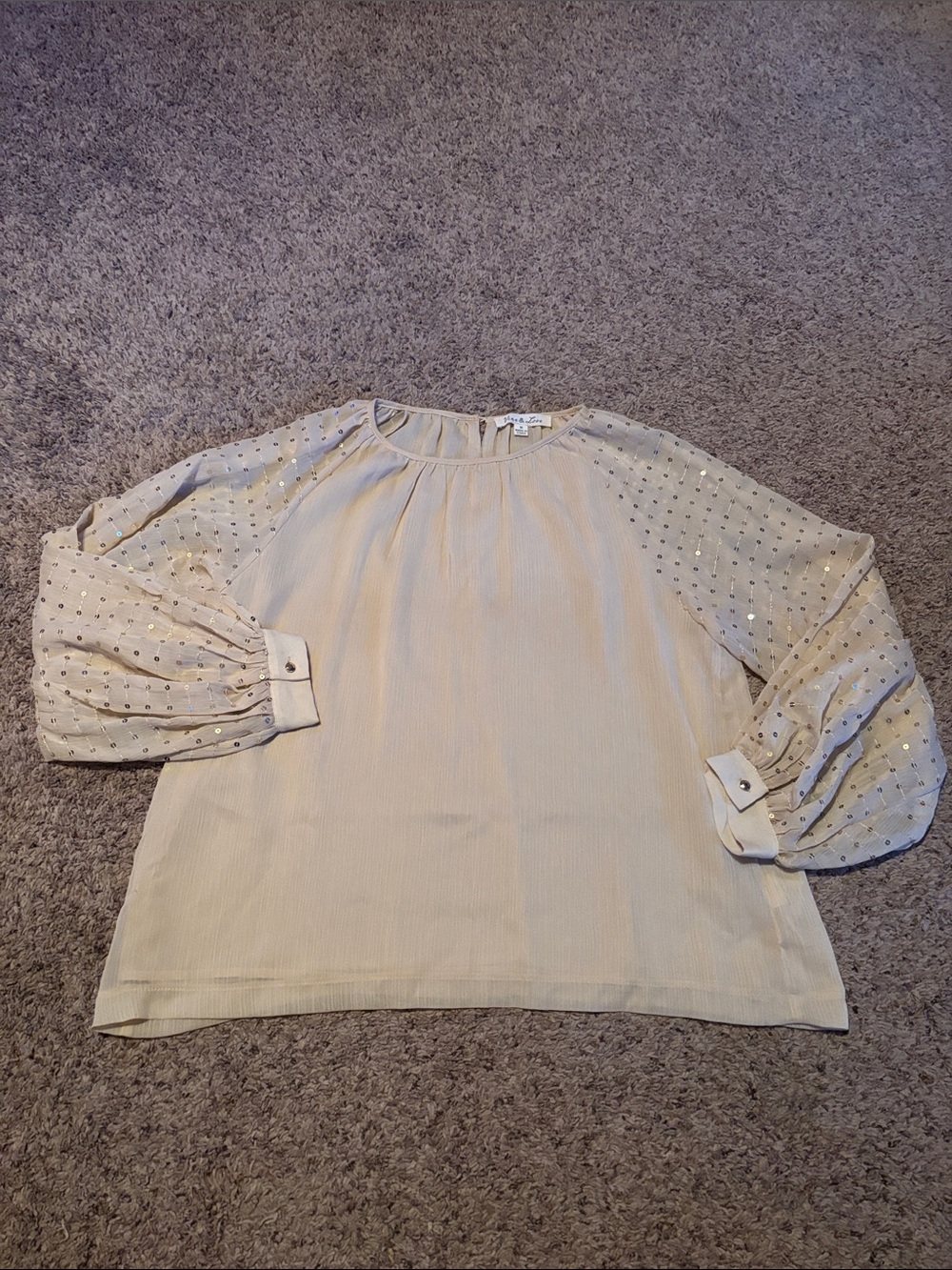Vine & Love Cream Blouson Sleeve Top M L